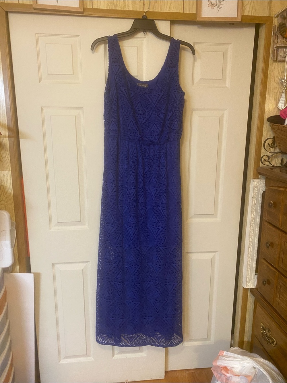 Luxology Sleeveless Crochet Maxi Dress in Royal Blue